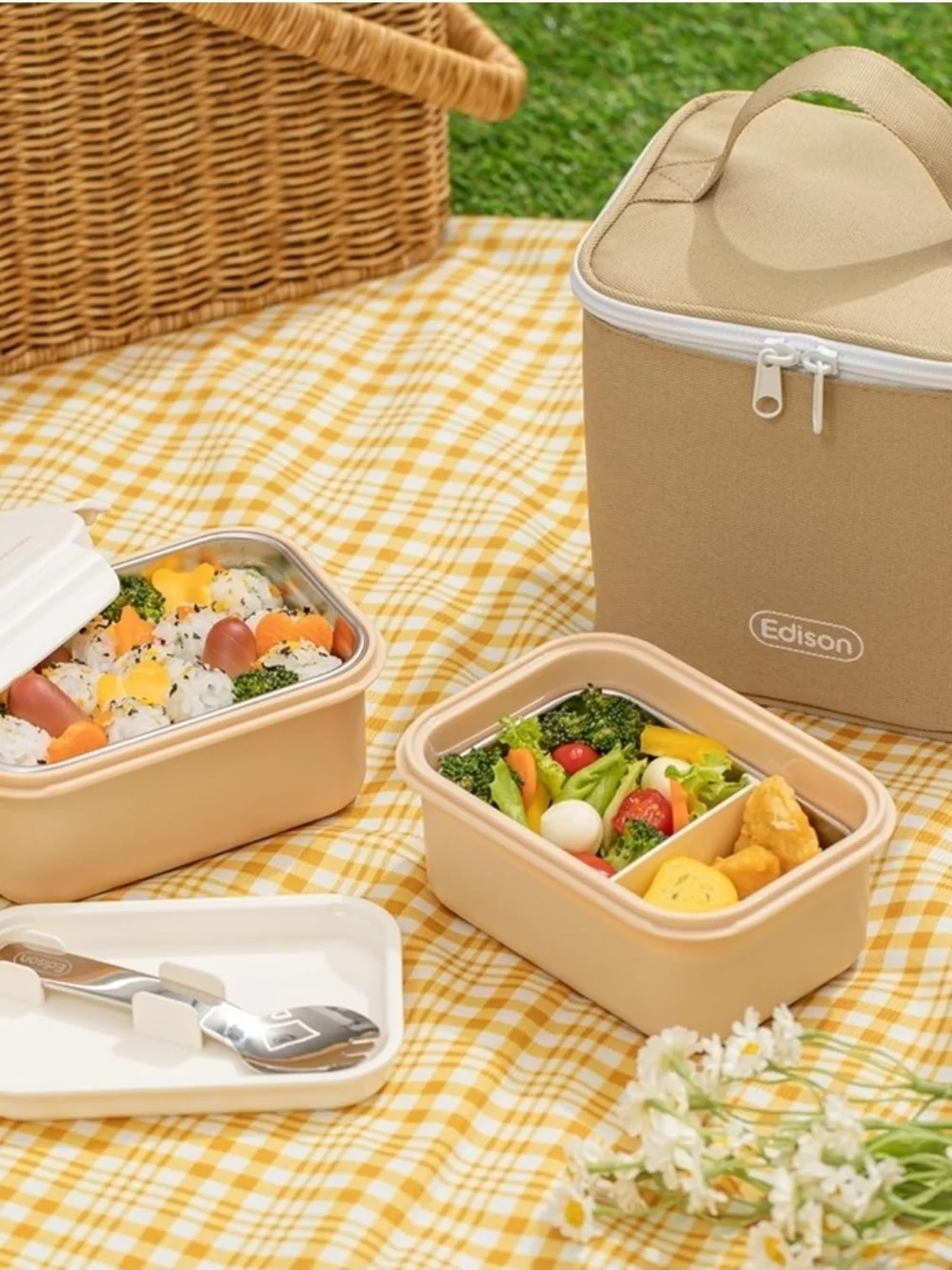 Beige Lunch Box Set with Carry Cooler Bag - 2-Pack